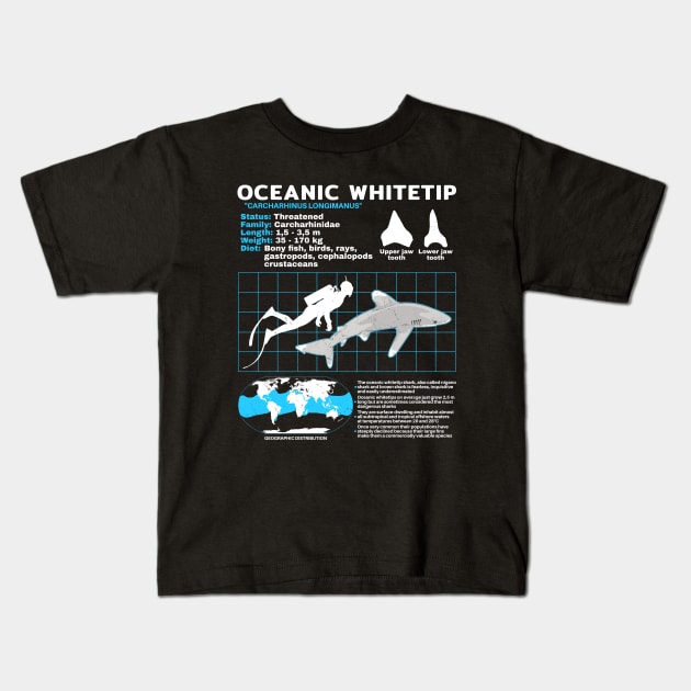 Oceanic whitetip shark fact sheet Kids T-Shirt by NicGrayTees